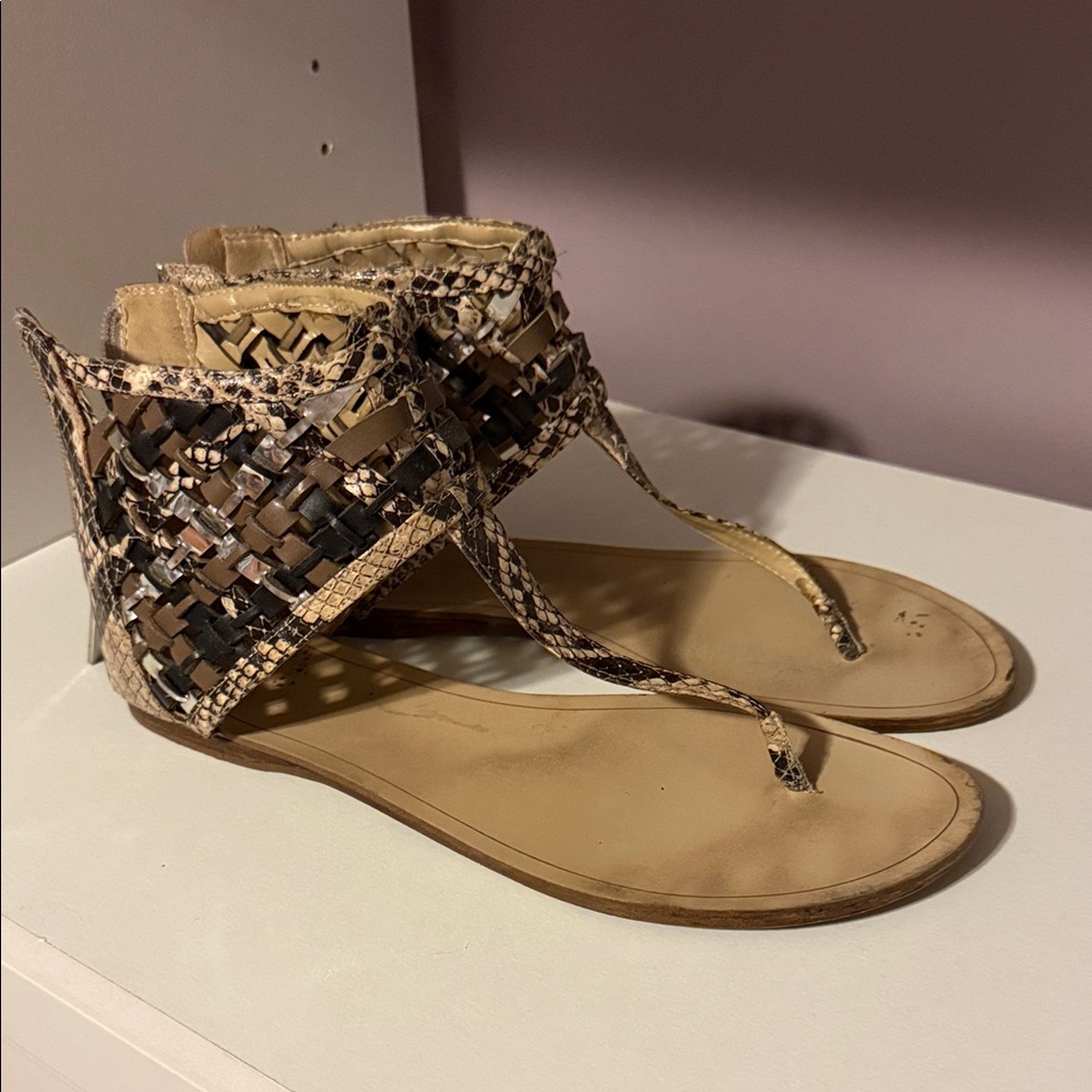 BCBG Snakeskin Woven Sandals